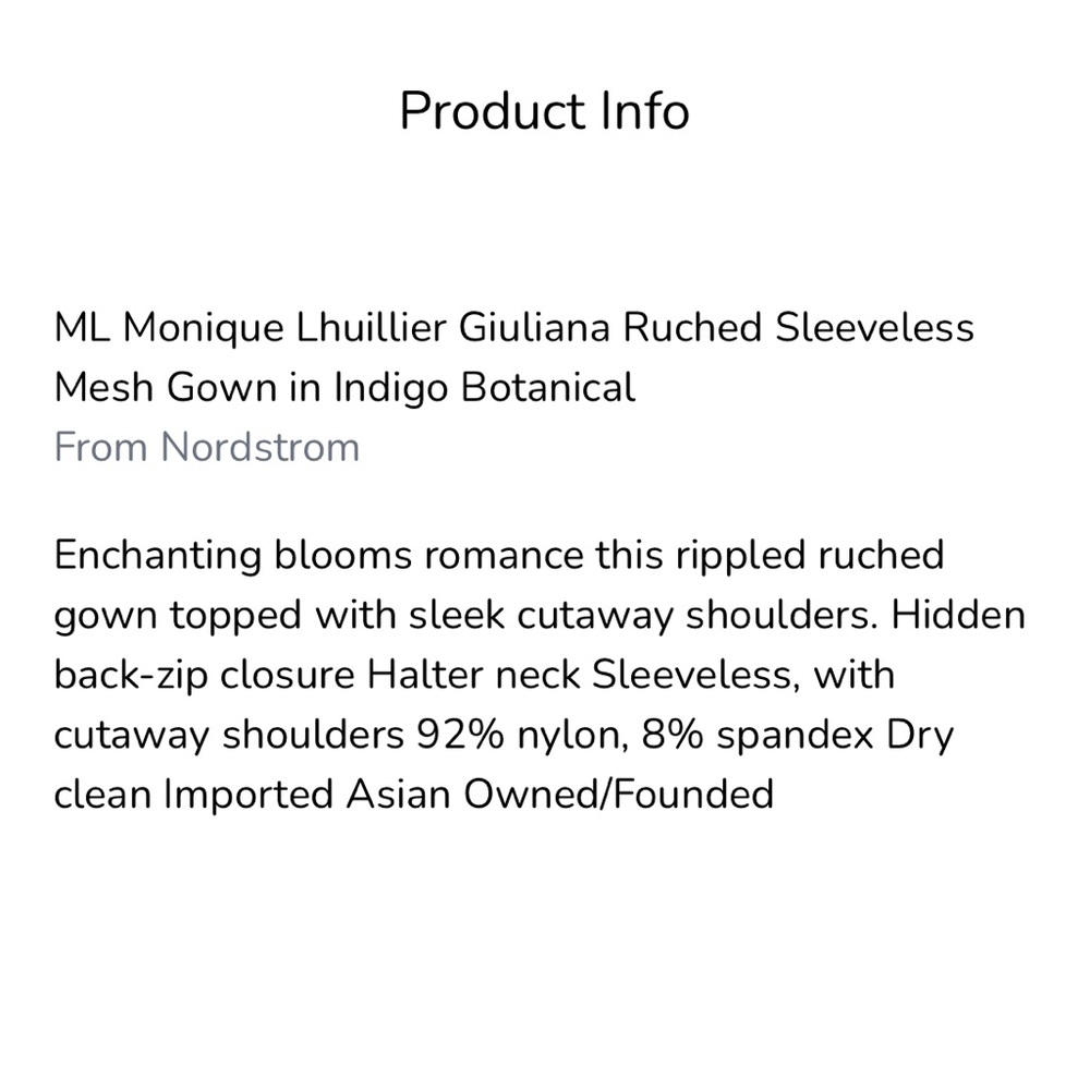 ML MONIQUE LHUILLIER
Giuliana Ruched Sleeveless Mesh Gown in Indigo Botanical - Picture 5 of 7